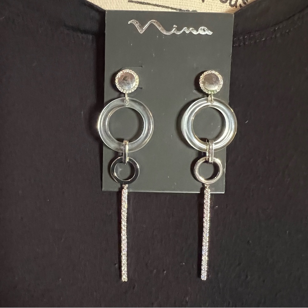 Nina Silver Tone Acrylic Earrings NWT